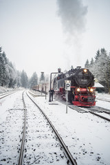 In the foreground the Brocken Railway. Winter Landscape