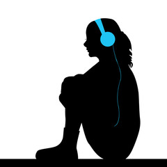 Sad girl listening music