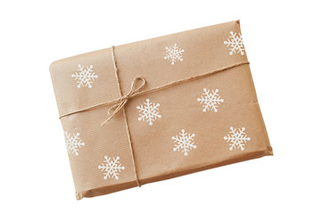 envelope kraft paper tied with snowflakes on a white background
