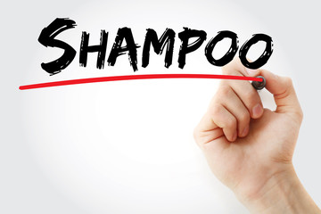 Hand writing Shampoo with marker, concept background