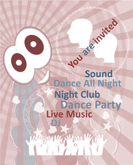 Vertical music party background with colorful graphic elements and text.