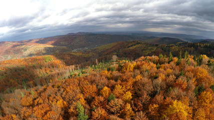aerial view of the Carpathian mountains in autumn