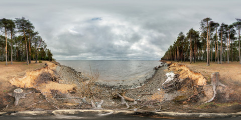 360 degree spherical panorama from Russia, View on coast Rybinsk Reservoir. Mysterious and grim...