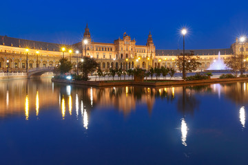 Fototapeta na wymiar Spain Square or Plaza de Espana in Seville at night, Andalusia, Spain
