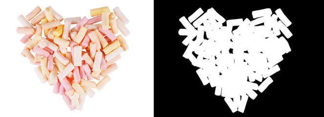 Heart shape marshmallow with onwhite background with alpha chann