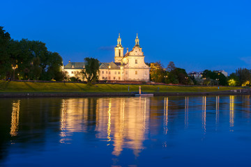 Fototapeta na wymiar The Church of St. Stanislaw, Kosciol na Skalce, Church on the Rock, in Krakow at night, Poland