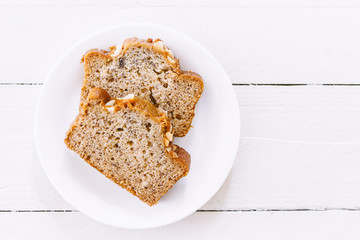 Banana cake on wooden background