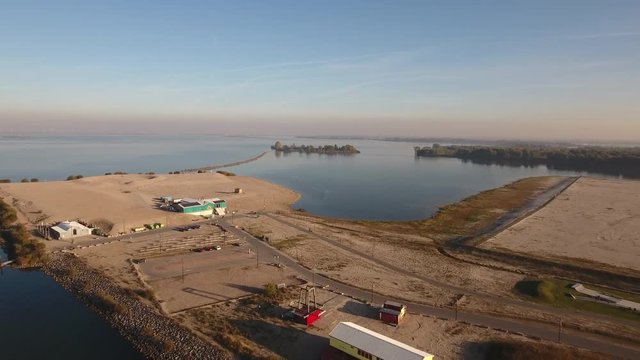 Aerial footage of Blijburg beach and vacant lots in development in Amsterdam.