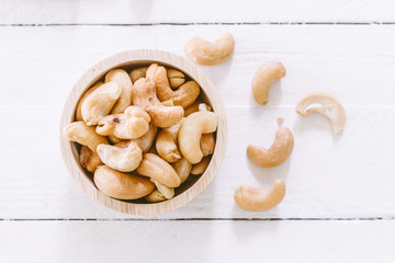 Cashew nuts on wooden table