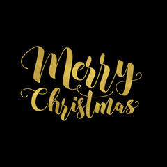 Merry Christmas modern calligraphy lettering. Vector illustration for greeting cards, posters, banners. Gold foil effect.