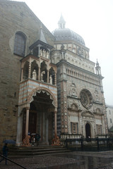 Fototapeta na wymiar Santa Maria Maggiore (Basilic di Santa Maria Maggiore) in rain, Bergamo, Italy