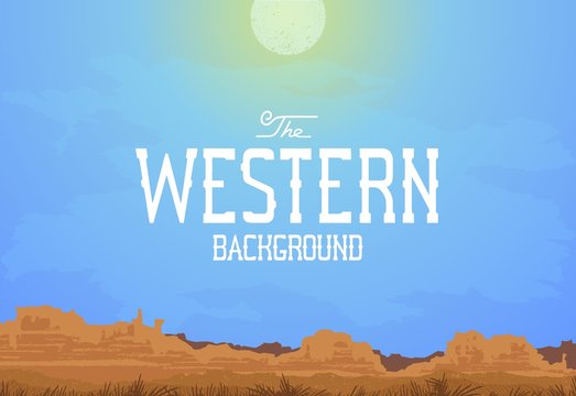 The landscape in the style of vintage Western movie. Vector illustration