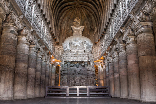 Statue of Buddha in Ajanta caves near Aurangabad, Maharashtra st