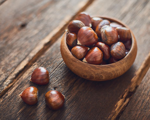 Chestnuts in wooden bowl