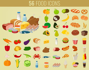 Food and drinks icons set. Flat design icons. Vector