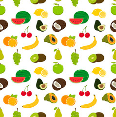 Fruits seamless pattern. Food background. Vector