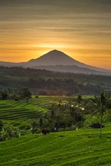 Raamstickers Jatiluwih Rice Terraces and Agung volcano at sunrise, Bali, Indo © Mazur Travel