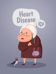 Old woman having Heart Attack, Cartoon Character