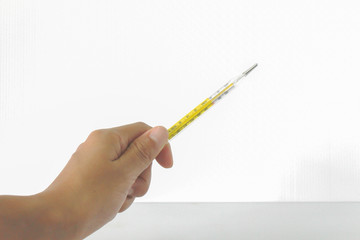 hand holding Thermometer isolate on white background