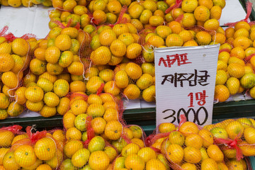 Fresh oranges for sale at korean market.
