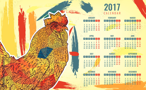 &quot;Calendar 2017. Colorful rooster - the symbol of the Chinese New year