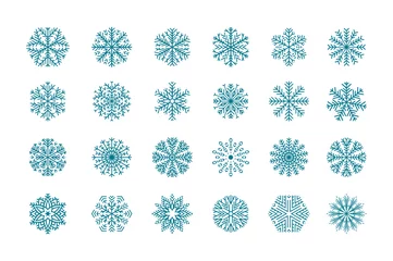 Fotobehang Set 24 blue different snowflakes of handmade © lauritta