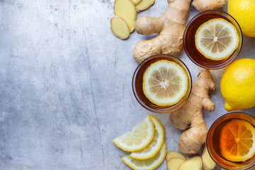 Ginger tea in a glass for flu cold winter days