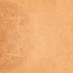 Kwadratowy tło z orientalnym round wzorem i teksturą stary papier. Ilustracji wektorowych. - 126268089