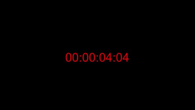 Footage of a 10sec.digital red time code shot in 4K at 25fps, the shot is at the center and isolated on a black background