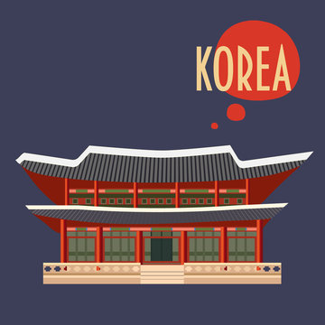 Asian building icon. Korean famous landmark. Gyeongbokgung Palace or Gyeongbok Palace, also known as the main royal palace of the Joseon dynasty, made in flat design style. Seoul Sightseeing icon.