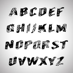 Grunge scratched alphabet set, vector font. Use for design.