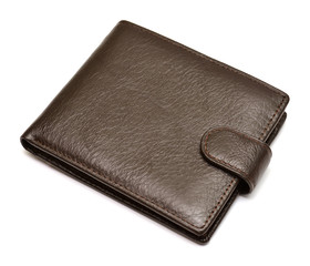 Men's leather purse and dollar banknotes isolated on white