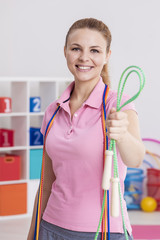 Woman holding jump rope