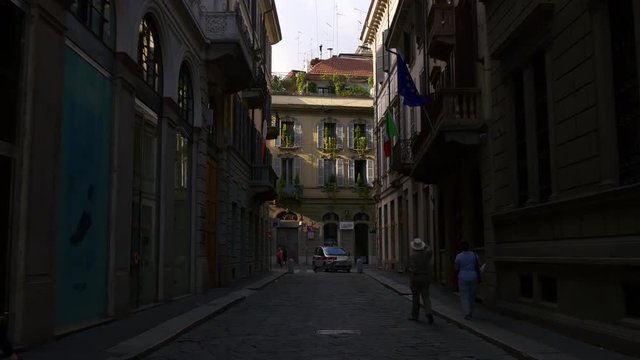 milan summer day city center quite street view 4k italy 
