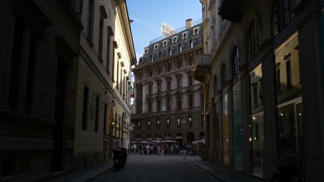 milan summer day shadow side city center quite street view 4k italy 
