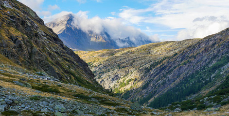 Mountain landscape with clouds in the Pyrenees, France,