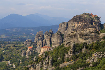 Fototapeta na wymiar landscape with three monasteries of Meteora, Greece