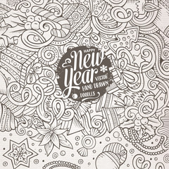 Cartoon cute doodles Happy New Year frame