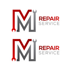 Letter M with wrench logo,Industrial,repair,tools,service and maintenance logo for corporate identity