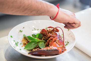 delicious sea plate in pan
