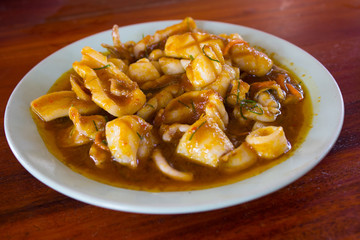 Close up squid fried with shrimp paste. Thai Food.