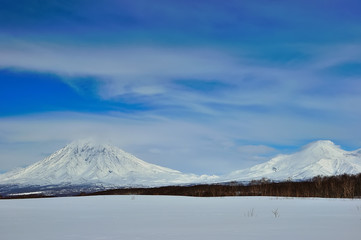 Beautiful winter volcanic landscape