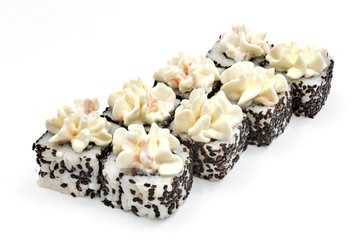 Japanese seafood sushi , roll on a white, isolated