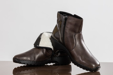 Brown leather boots for women