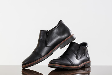 Black leather shoes for men