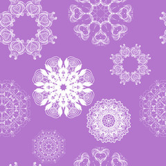 seamless vector colored snowflakes on violet background. Winter new year background.