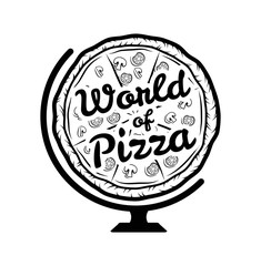 Pizza Globe in thin line style isolated on white background. Food silhouette.