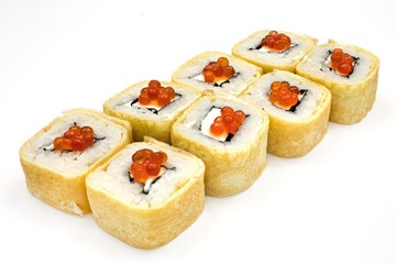 Japanese seafood sushi , roll on a white, isolated