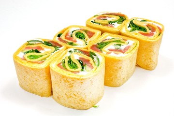 Japanese seafood sushi , roll on a white, isolated