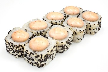 Japanese seafood sushi , roll on a white, isolated